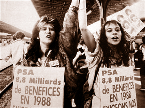 Ouvrières de Sochaux pendant la grève de 1989.